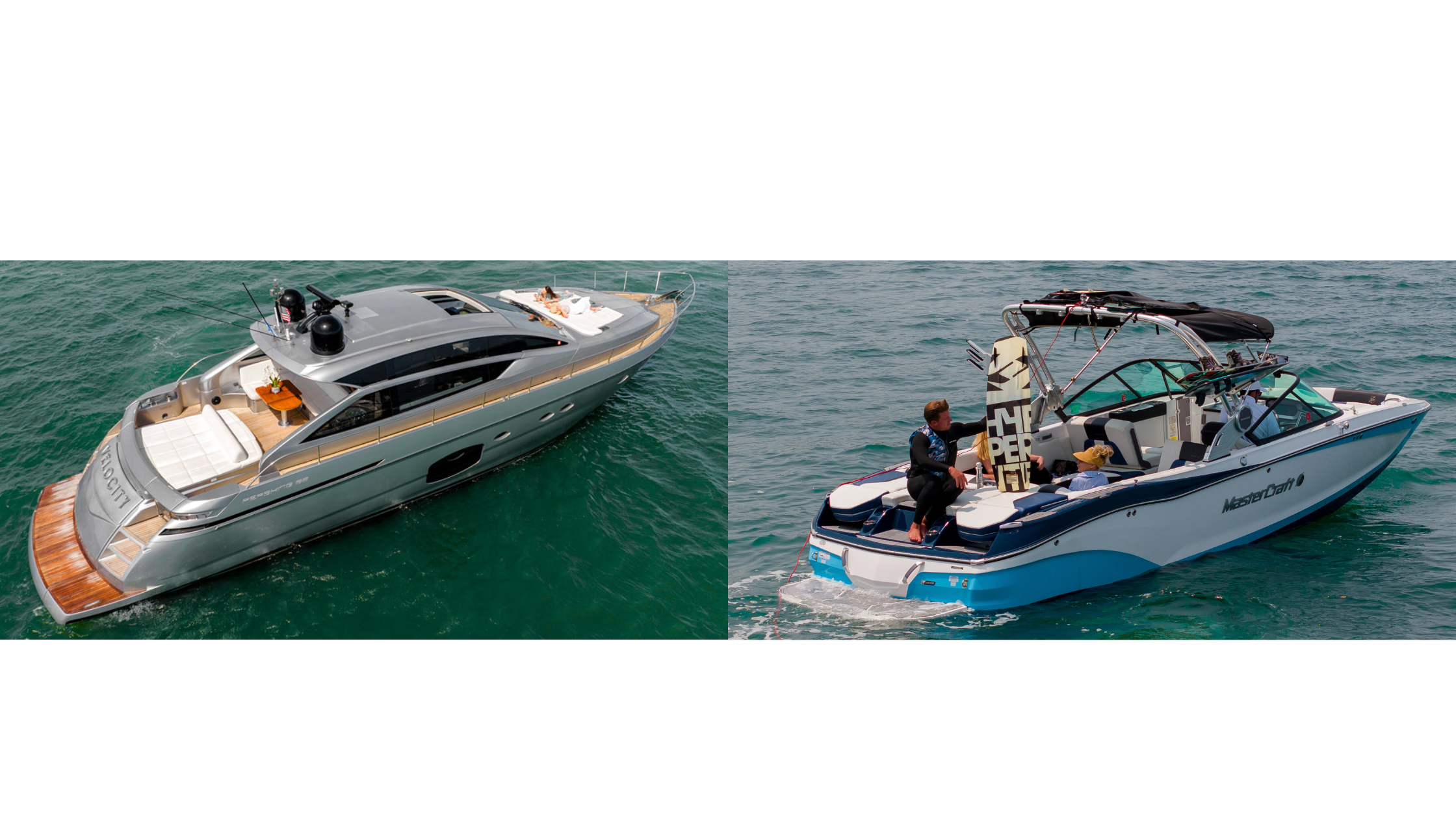 62' Pershing + Seabobs and 26' Mastercraft Tie-Up (25 Guests) Image 1