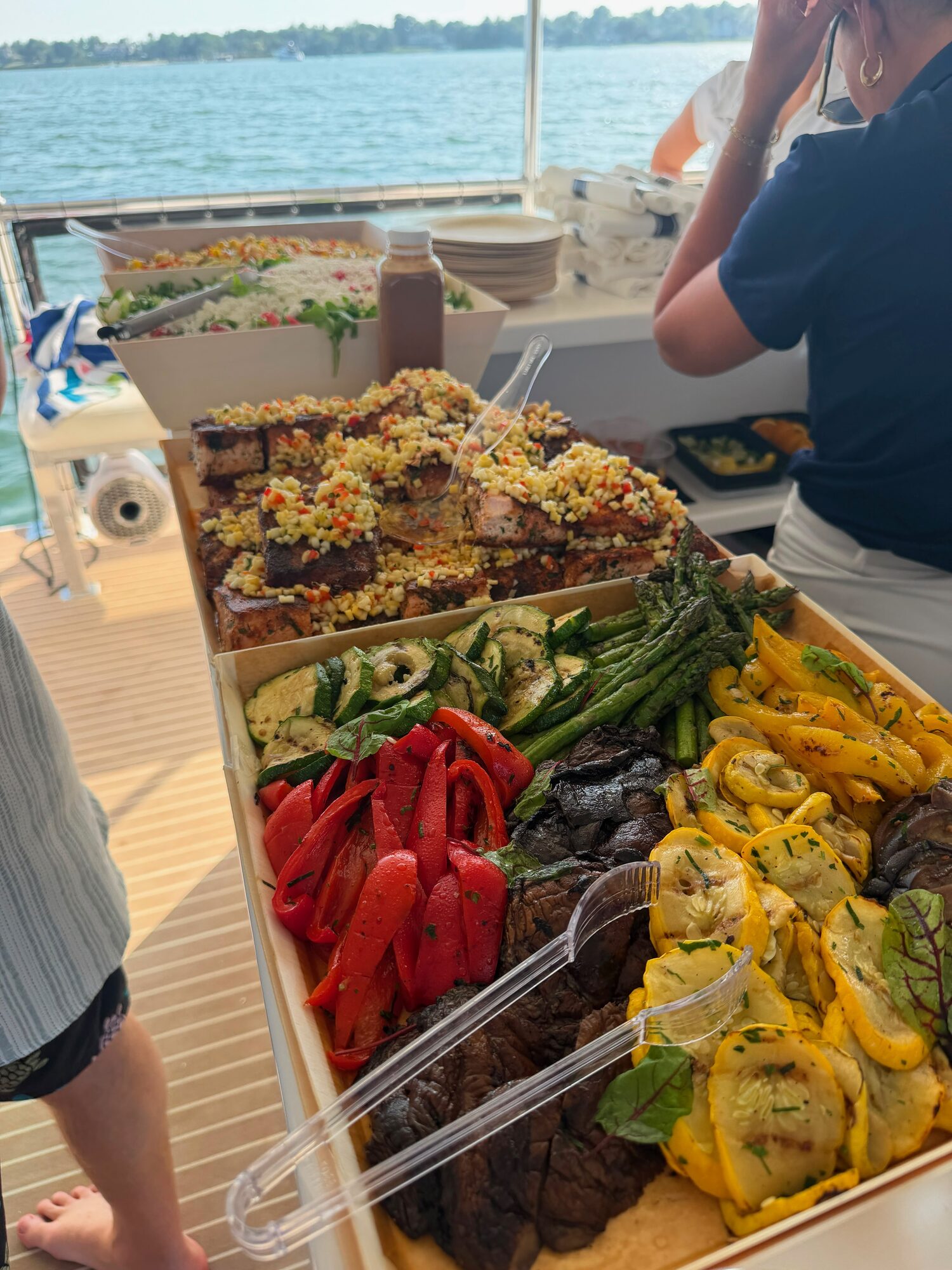 Catered spread served aboard a Yacht Hampton charter