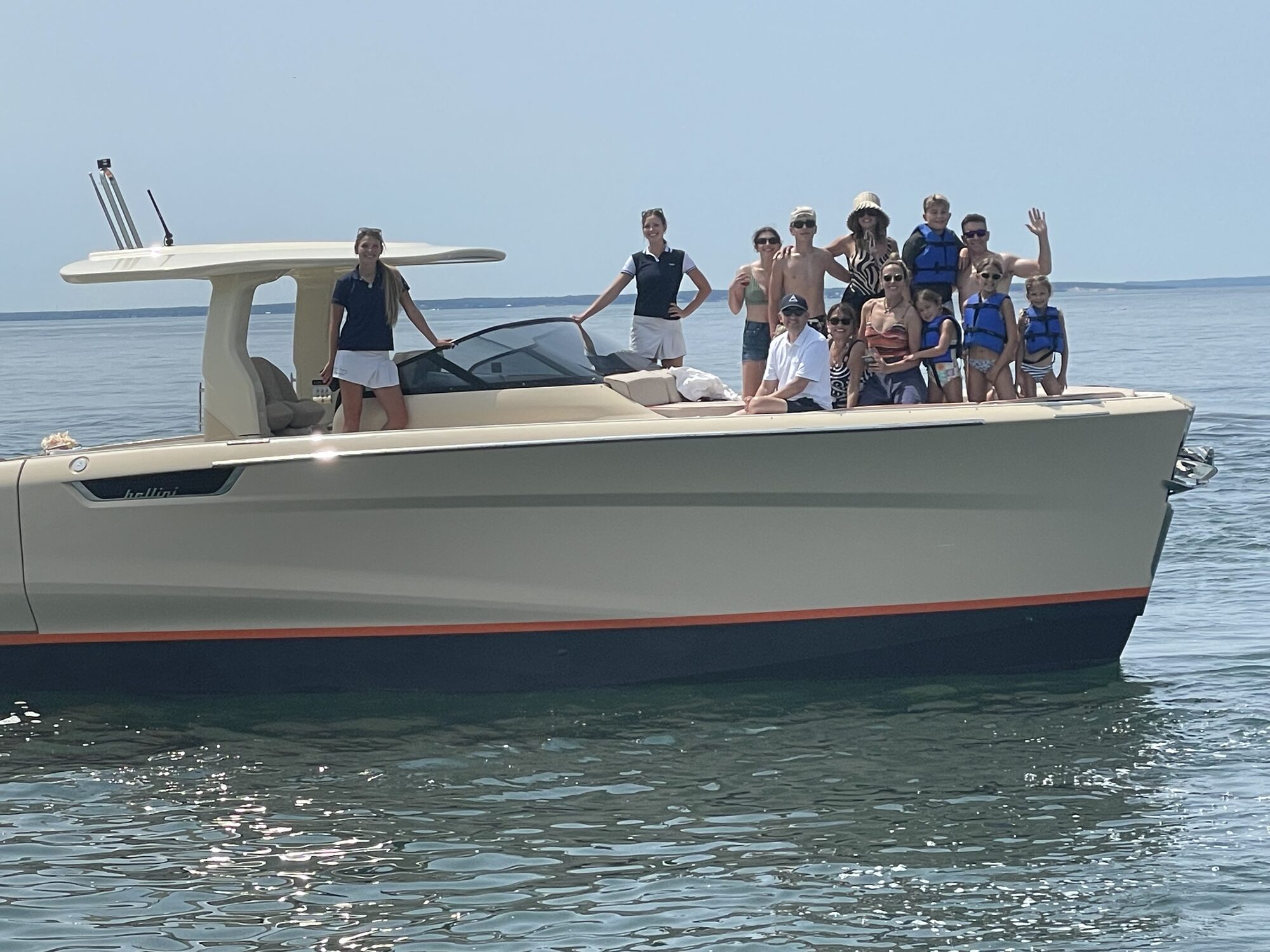 Group aboard a Yacht Hampton center console at a Hamptons sandbar