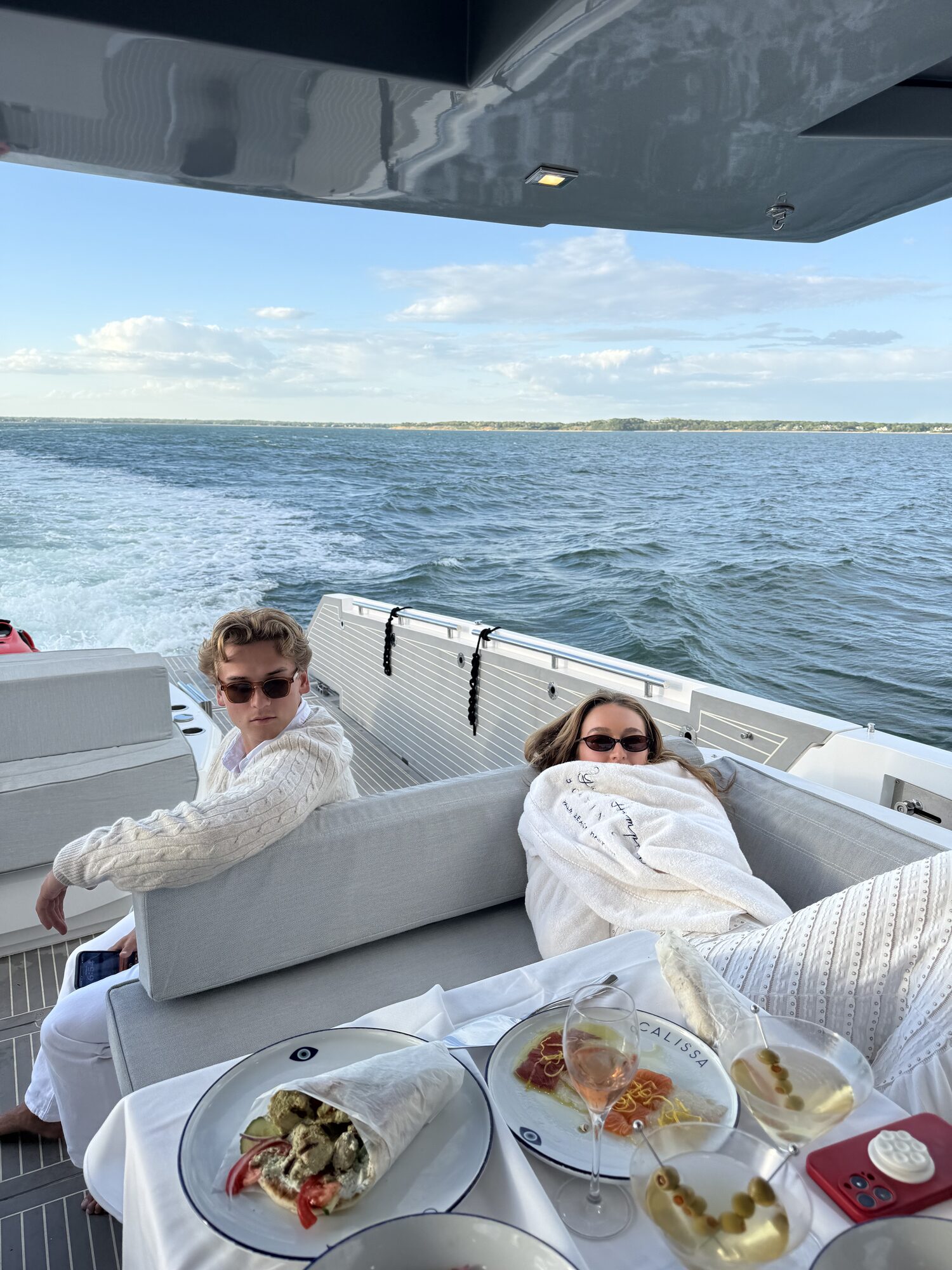 Couple enjoying a catered lunch on the aft deck