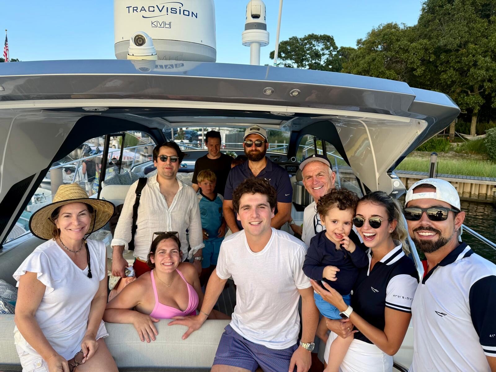 Family gathered in the cockpit before a Hamptons charter