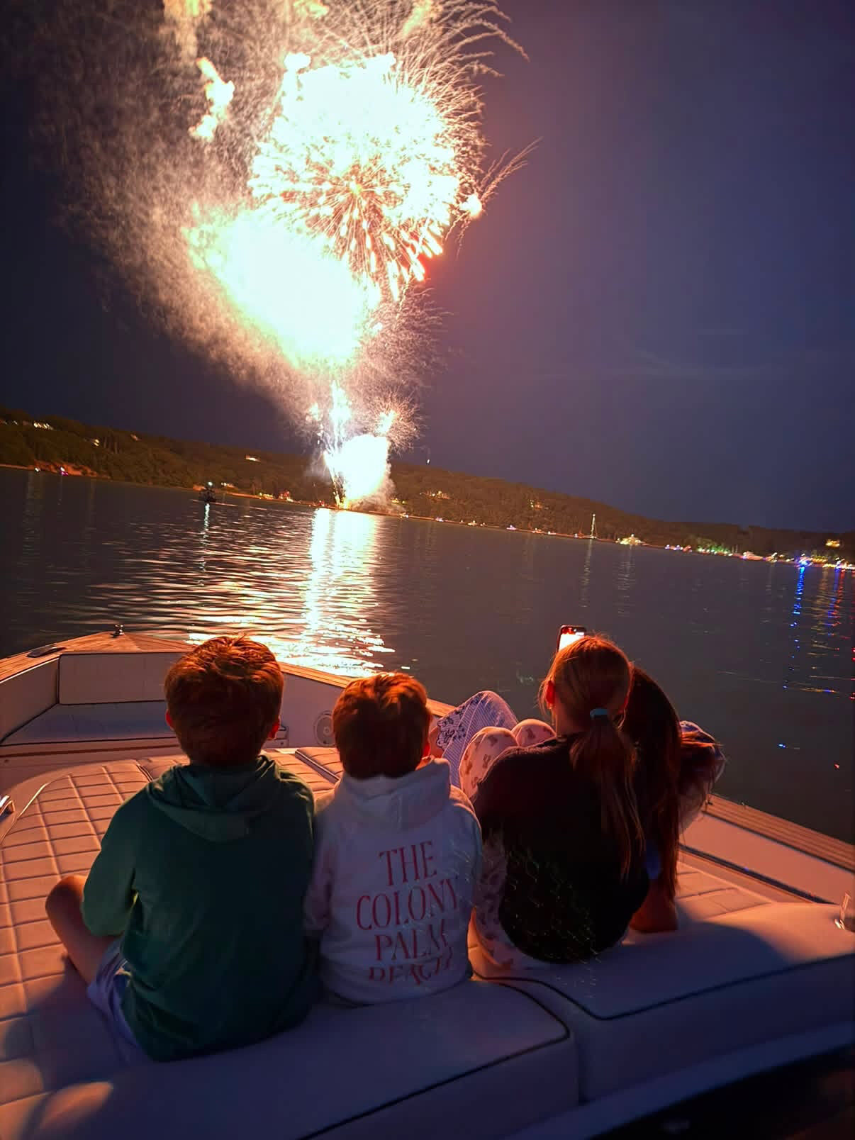 Watching the fireworks from the bow of a Hamptons charter