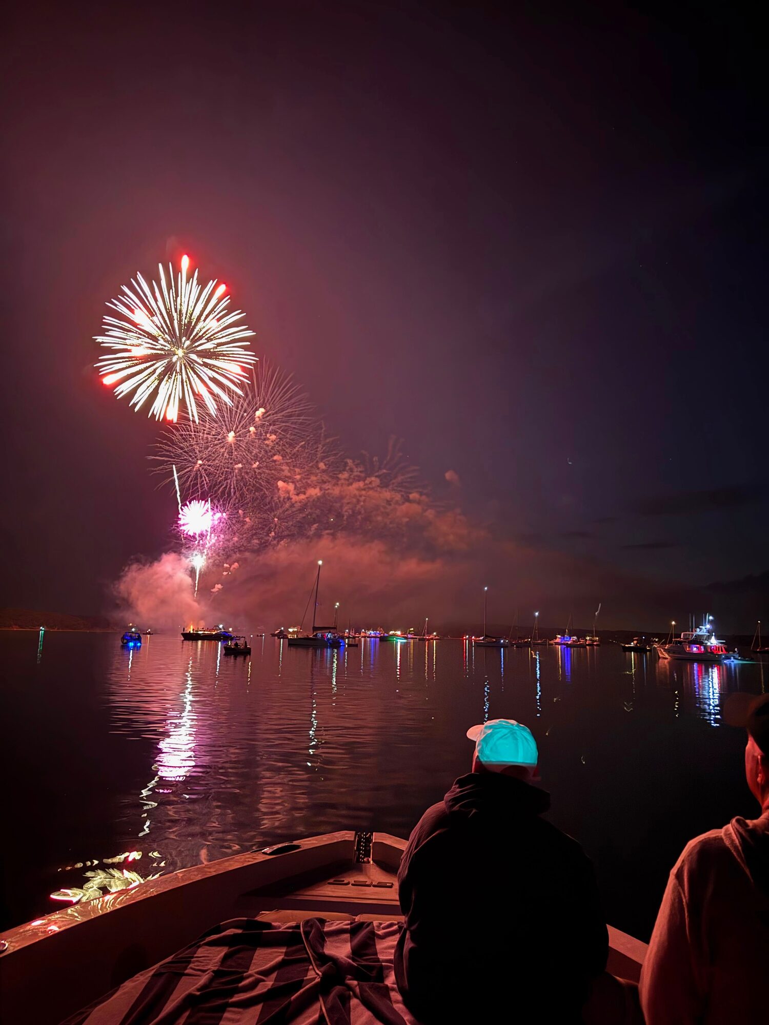 Fireworks over the water from a Yacht Hampton charter