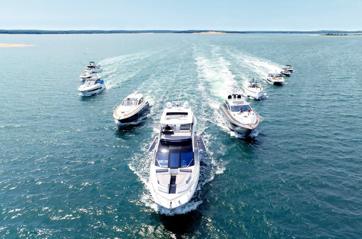 Aerial view of the Yacht Hampton fleet cruising in formation