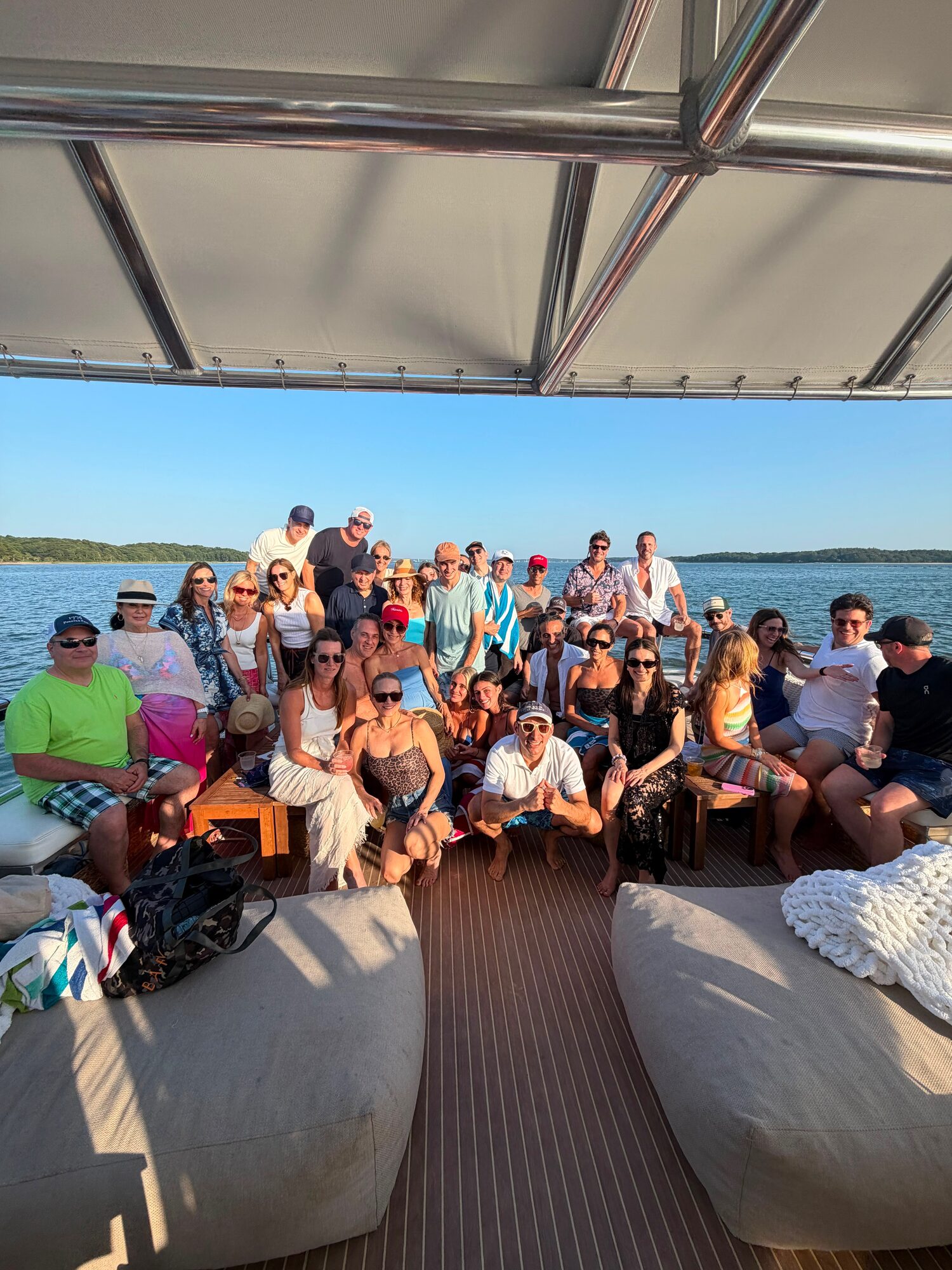 Large group charter on the aft deck in the Hamptons
